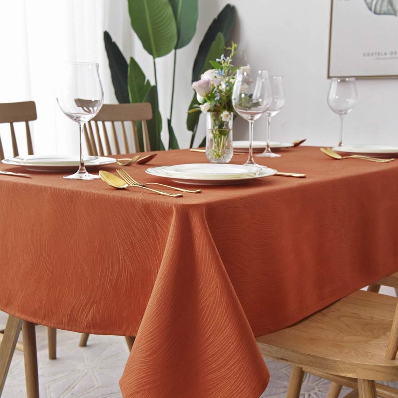 maxmill Jacquard Tablecloth Swirl Design Spillproof Wrinkle Free Heavy Weight Soft Table Cloth Halloween Decorative Fabric Table Cover for Fall Harvest Thanksgiving Dinner, Oblong 60 x 120 Inch Rust - Image 2